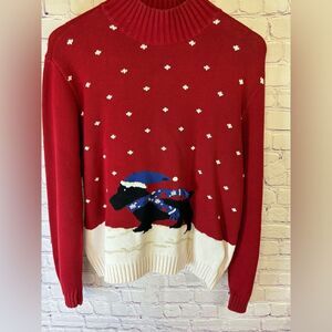VINTAGE Liz Claiborne Red Holiday Scottie Terrier Dog Preppy Sweater Mockneck XL